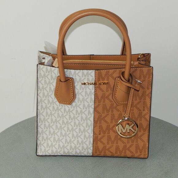 MICHAEL KORS MERCER Two-Tone Logo Medium Messenger Crossbody Bag Deer Multi NWT - Picture 2 of 13